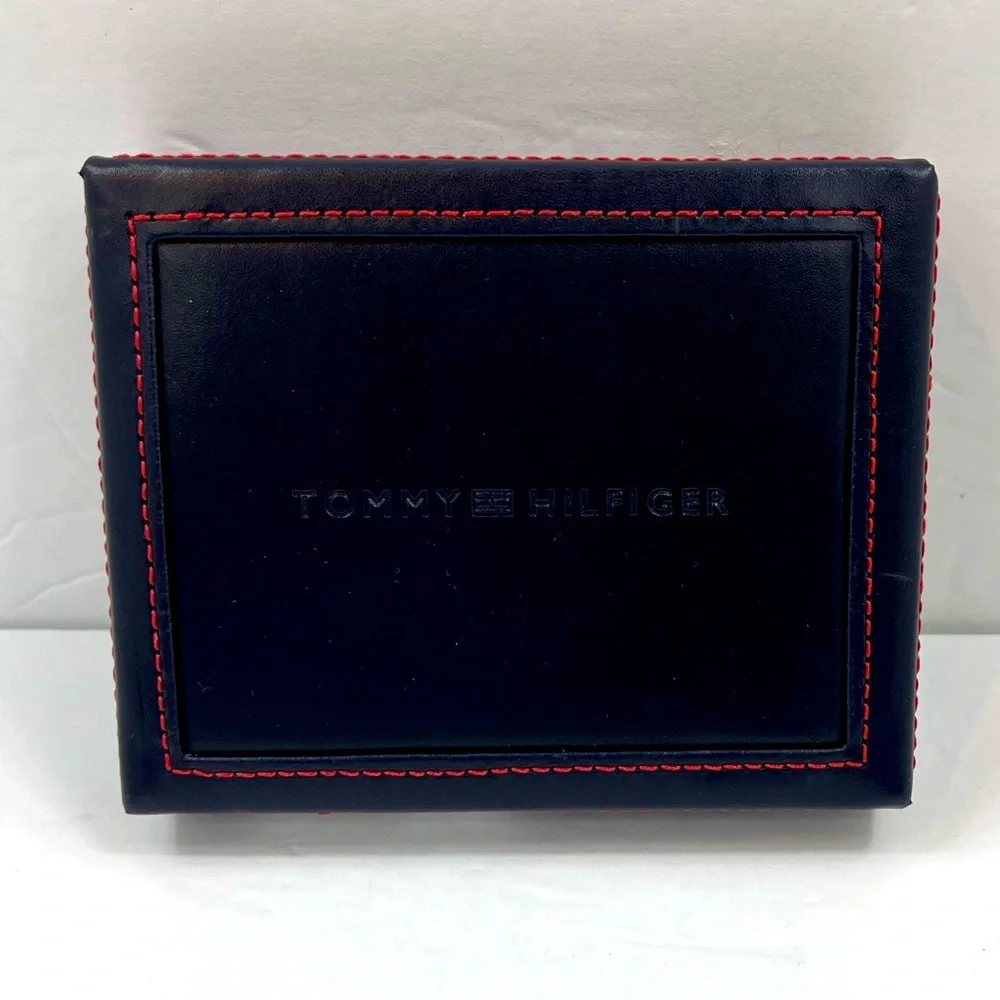 ⭐️TOMMY HILFIGER💯 MENS WALLET DOUBLE FOLD, DARK BROWN, GENUINE LEATHER